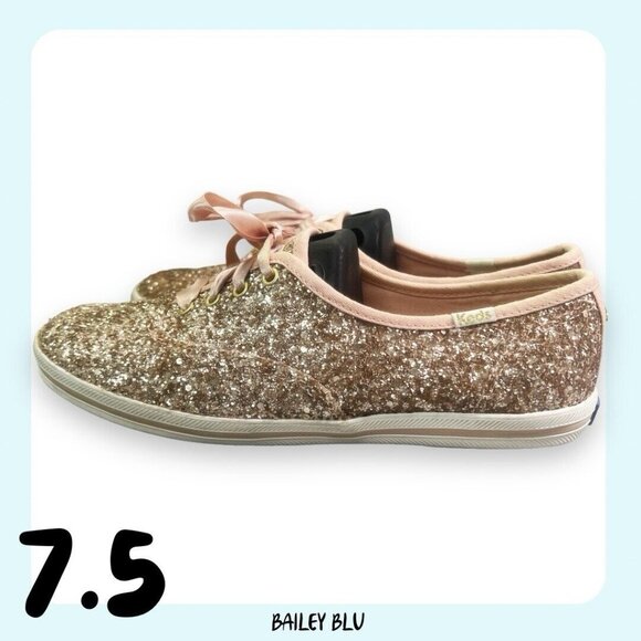 Keds Kate Spade Rose Gold Pink Peach Glitter Sneaker Shoe 7.5 - Picture 1 of 9